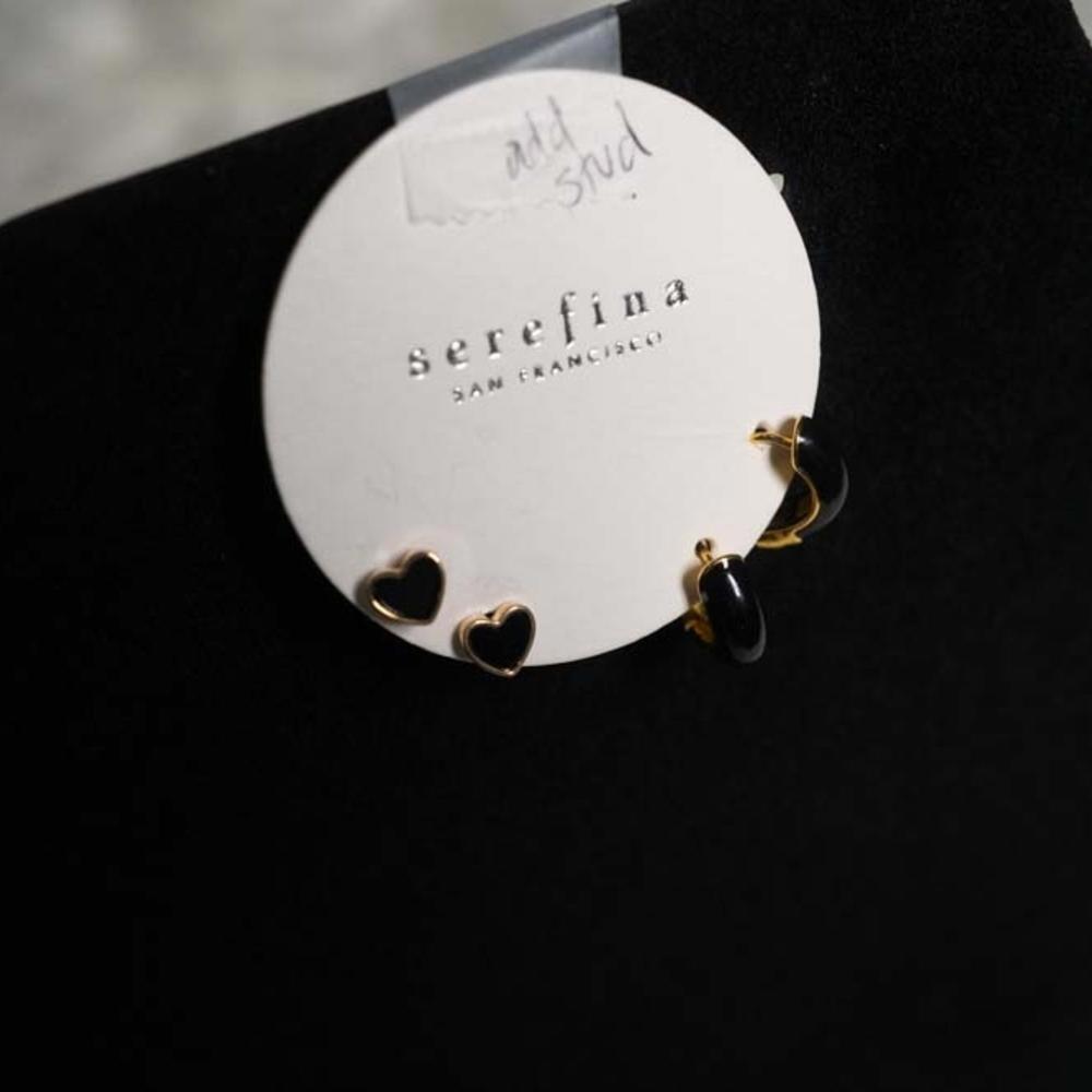 Serefina Gold and Black Heart Earrings